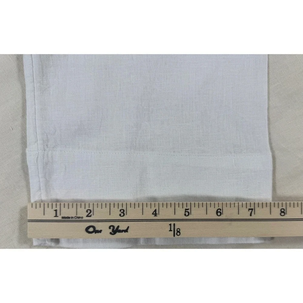 Lands' End White Linen Blend Split Neck Tunic Blouse S Coastal Resort Minimalist